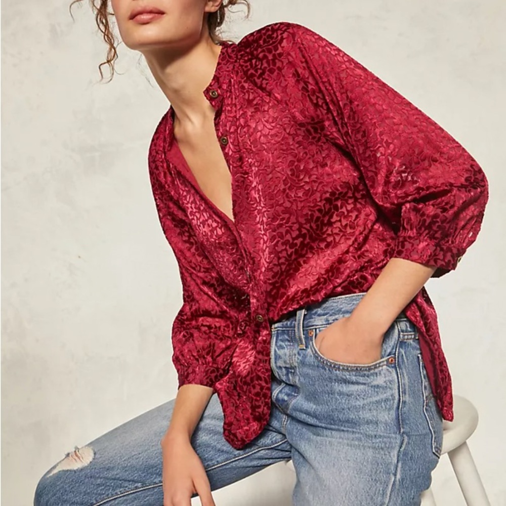 Anthropologie Button-Up Top in Raspberry